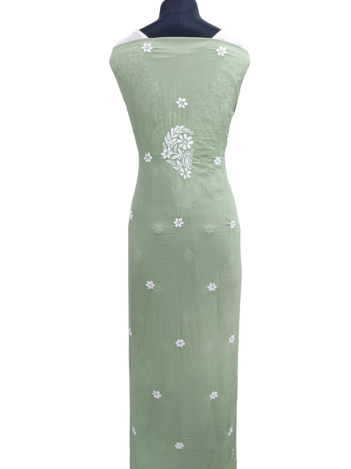 Shyamal Chikan Hand Embroidered Green Modal Cotton Lucknowi Chikankari Unstitched Kurta Piece - S22341