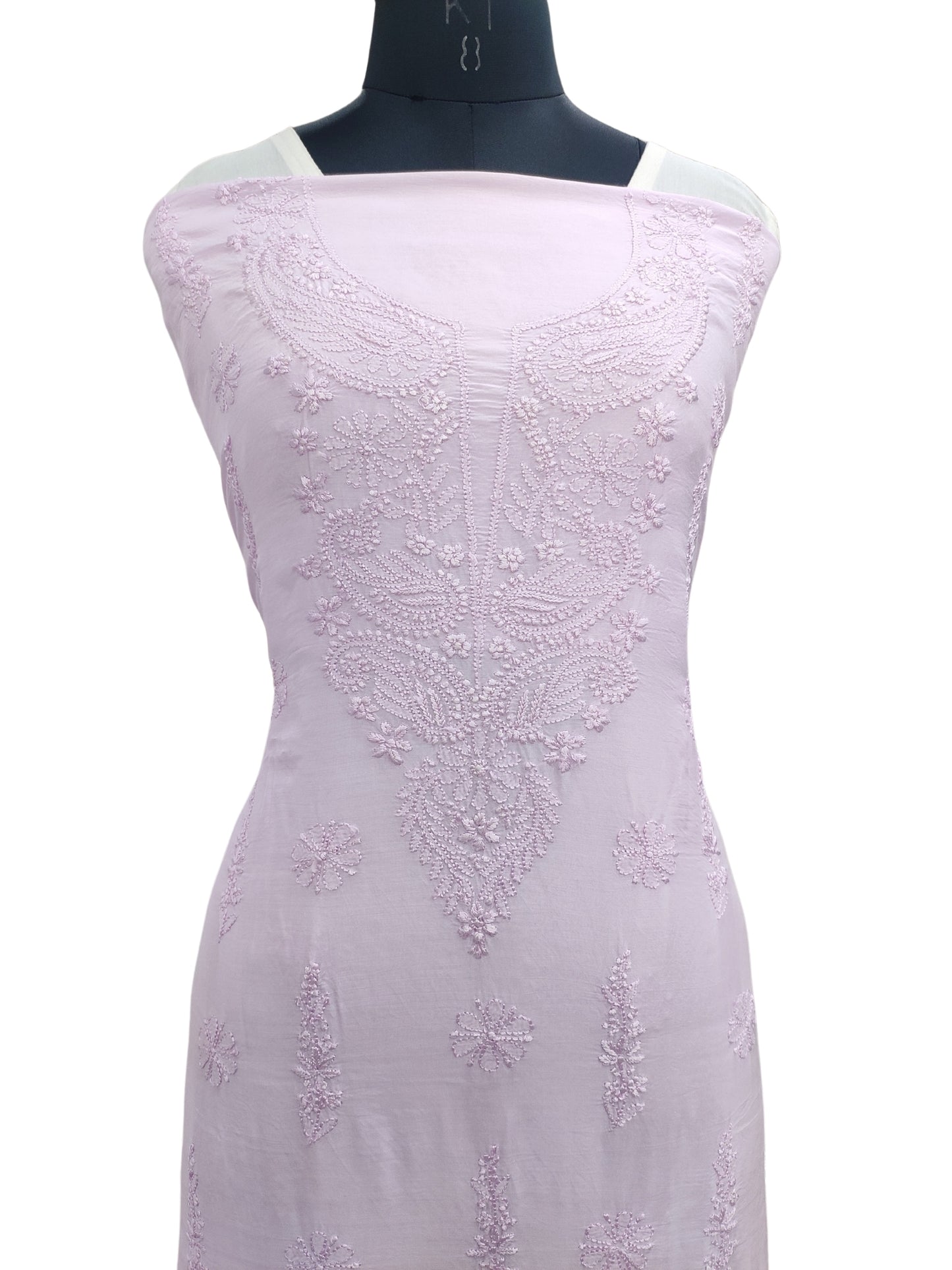 Shyamal Chikan Hand Embroidered Lavender Muslin Lucknowi Chikankari Unstitched Kurta Piece - S22896