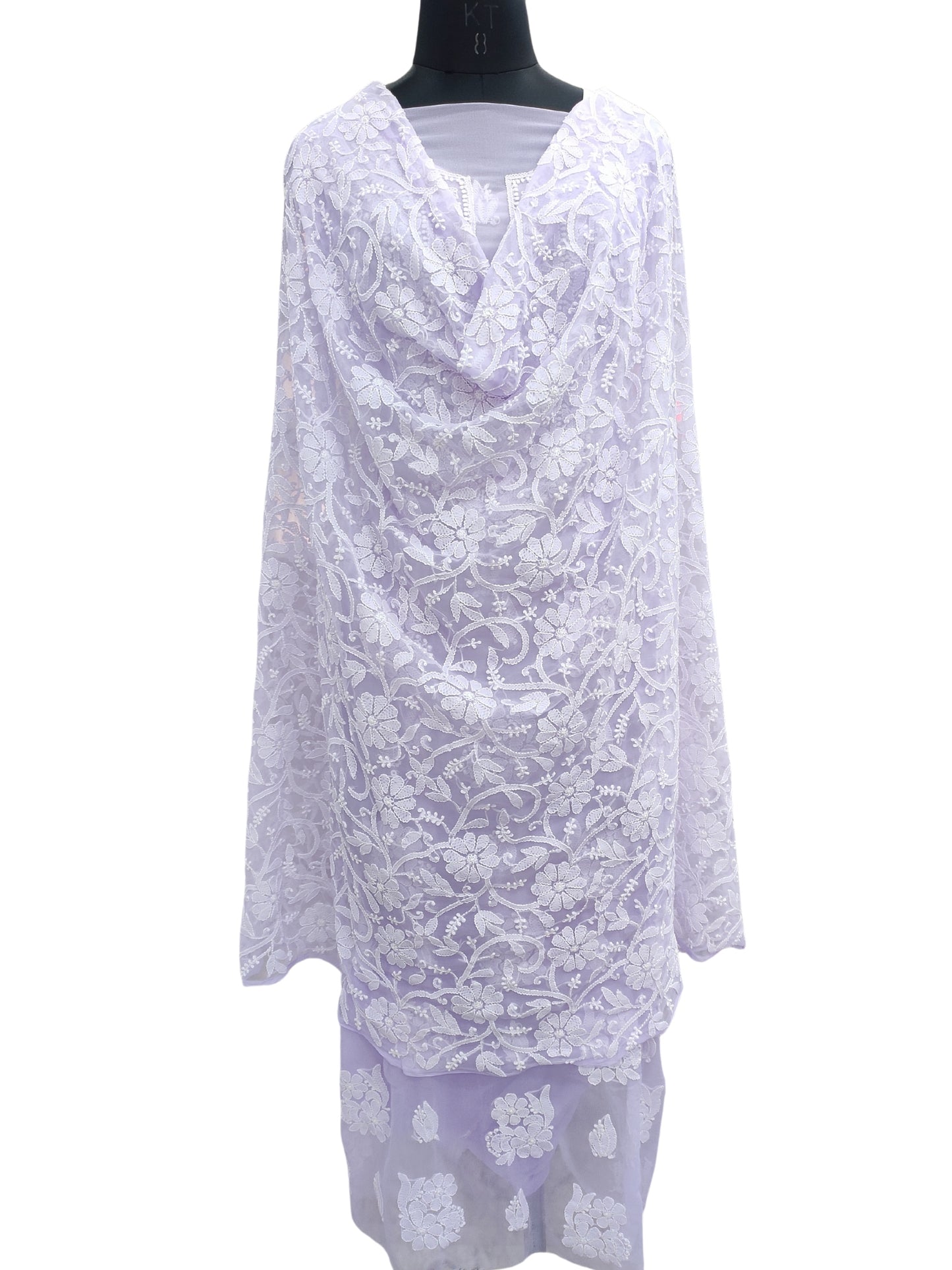 Shyamal Chikan Hand Embroidered Purple Georgette Lucknowi Chikankari Unstitched Suit Piece With Heavy Dupatta - S24363