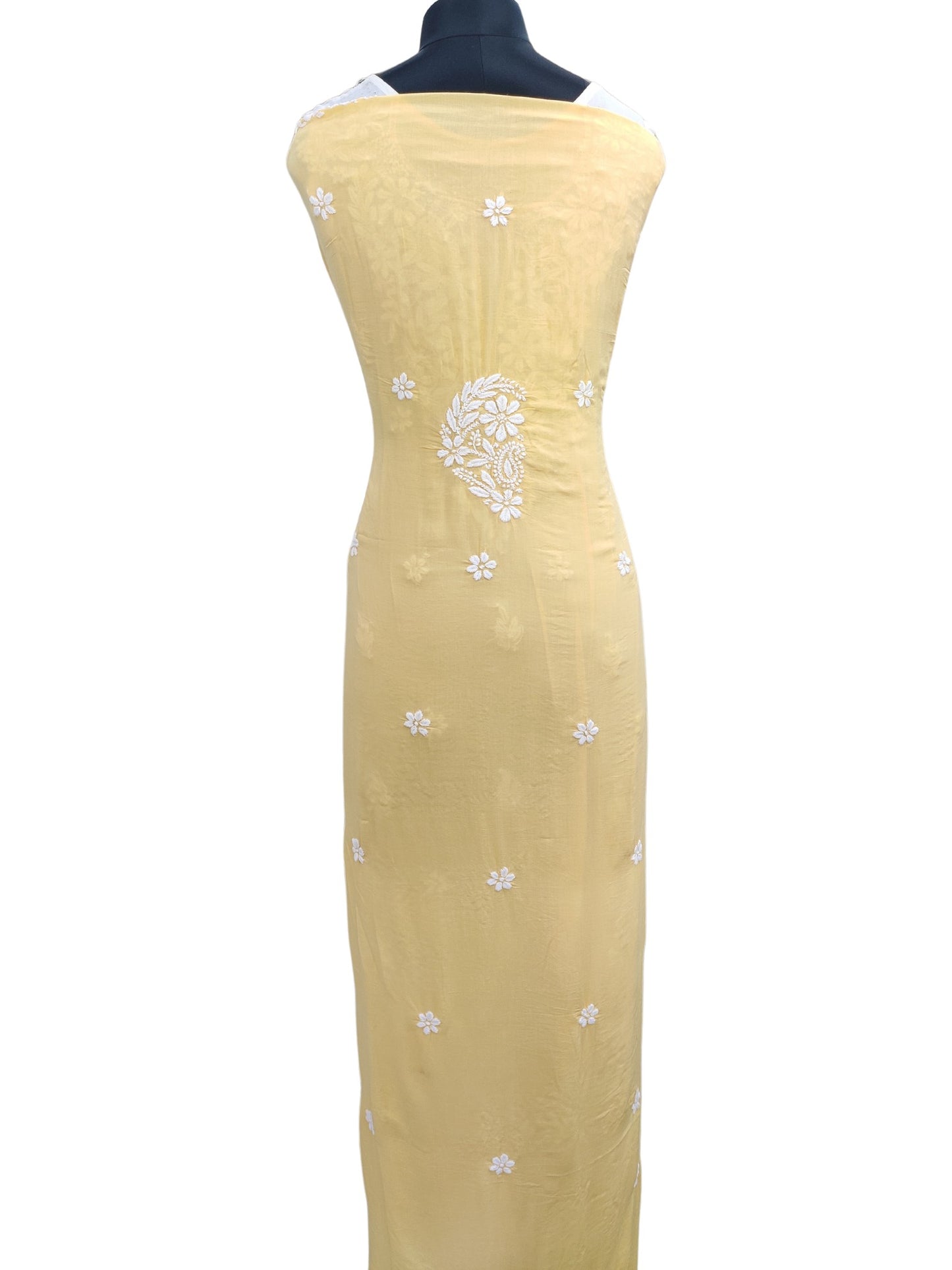 Shyamal Chikan Hand Embroidered Yellow Modal Cotton Lucknowi Chikankari Unstitched Kurta Piece - S22342