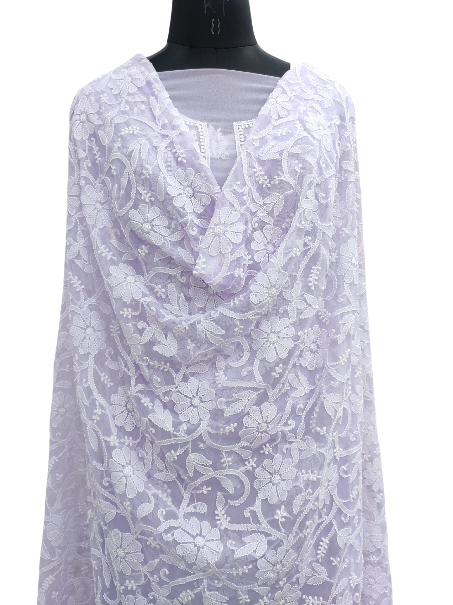 Shyamal Chikan Hand Embroidered Purple Georgette Lucknowi Chikankari Unstitched Suit Piece With Heavy Dupatta - S24363