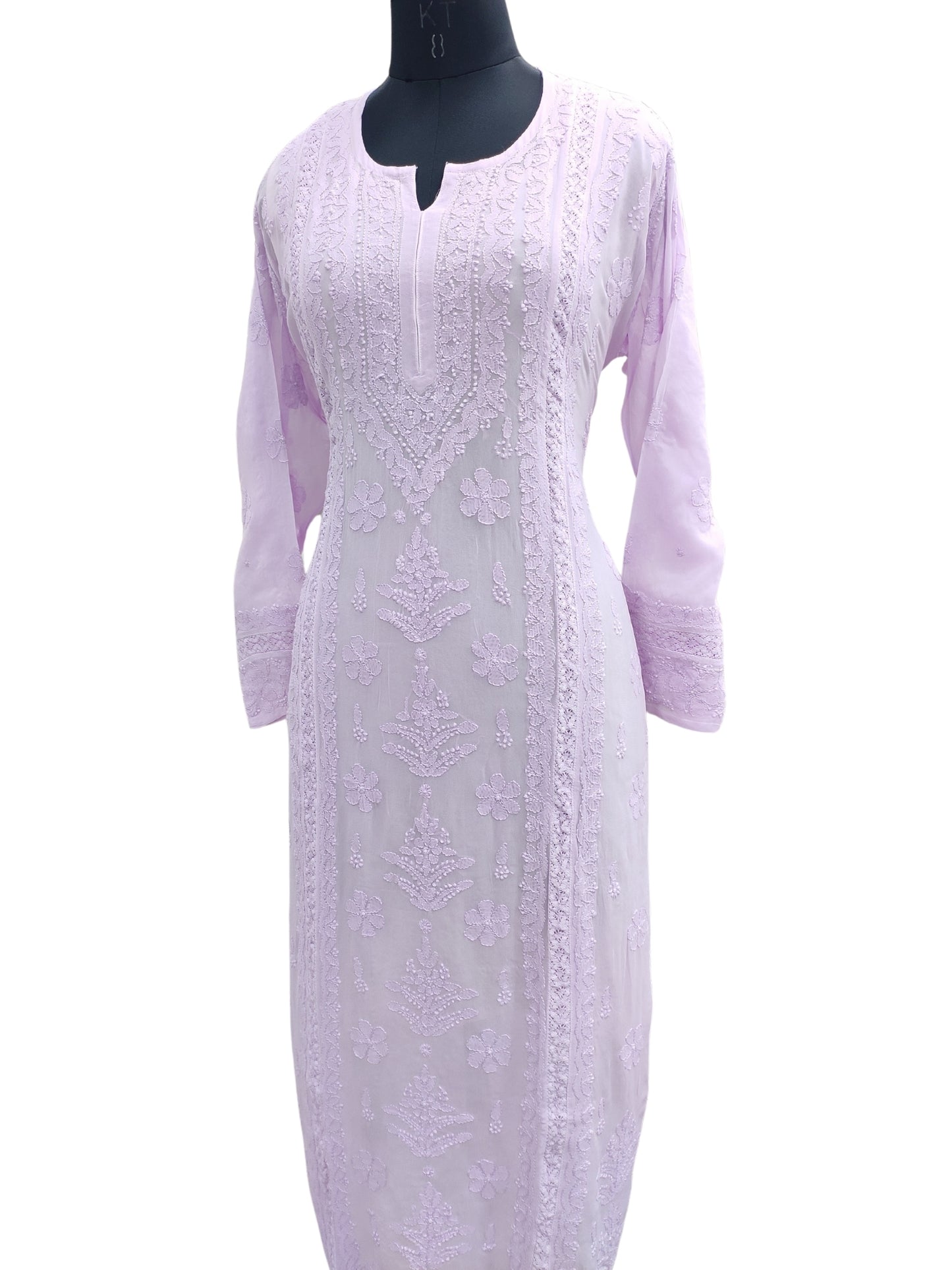 Shyamal Chikan Hand Embroidered Lavender Viscose Georgette Lucknowi Chikankari Kurti With Crosia Work  - 23863