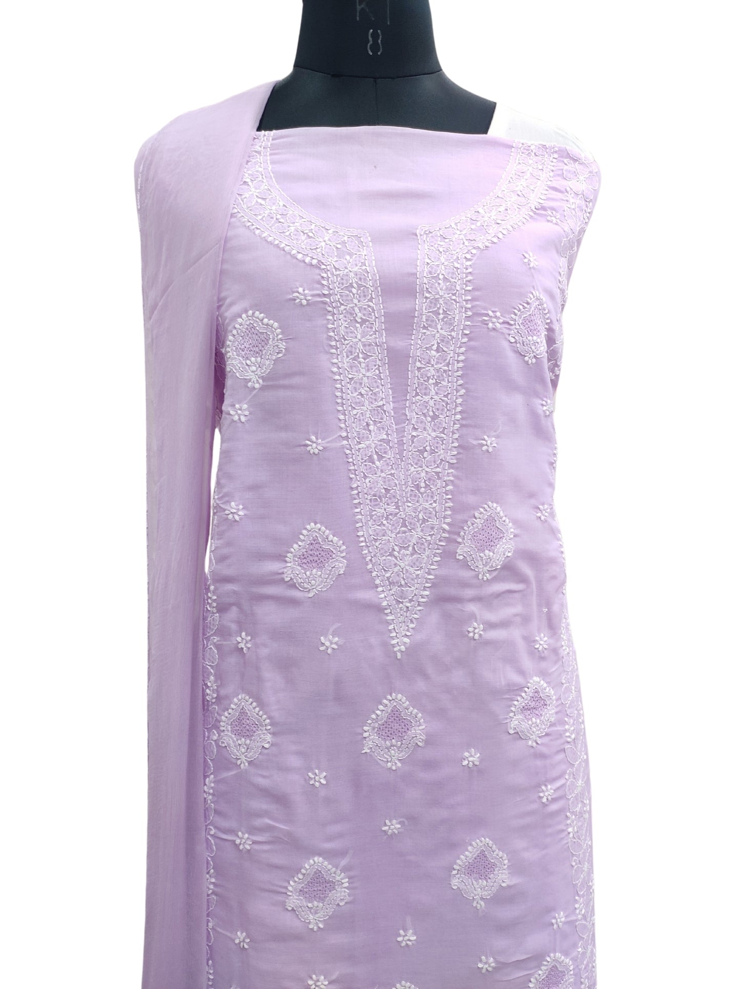 Shyamal Chikan Hand Embroidered Purple Cotton Lucknowi Chikankari Unstitched Suit Piece With Jaali Work - S25046