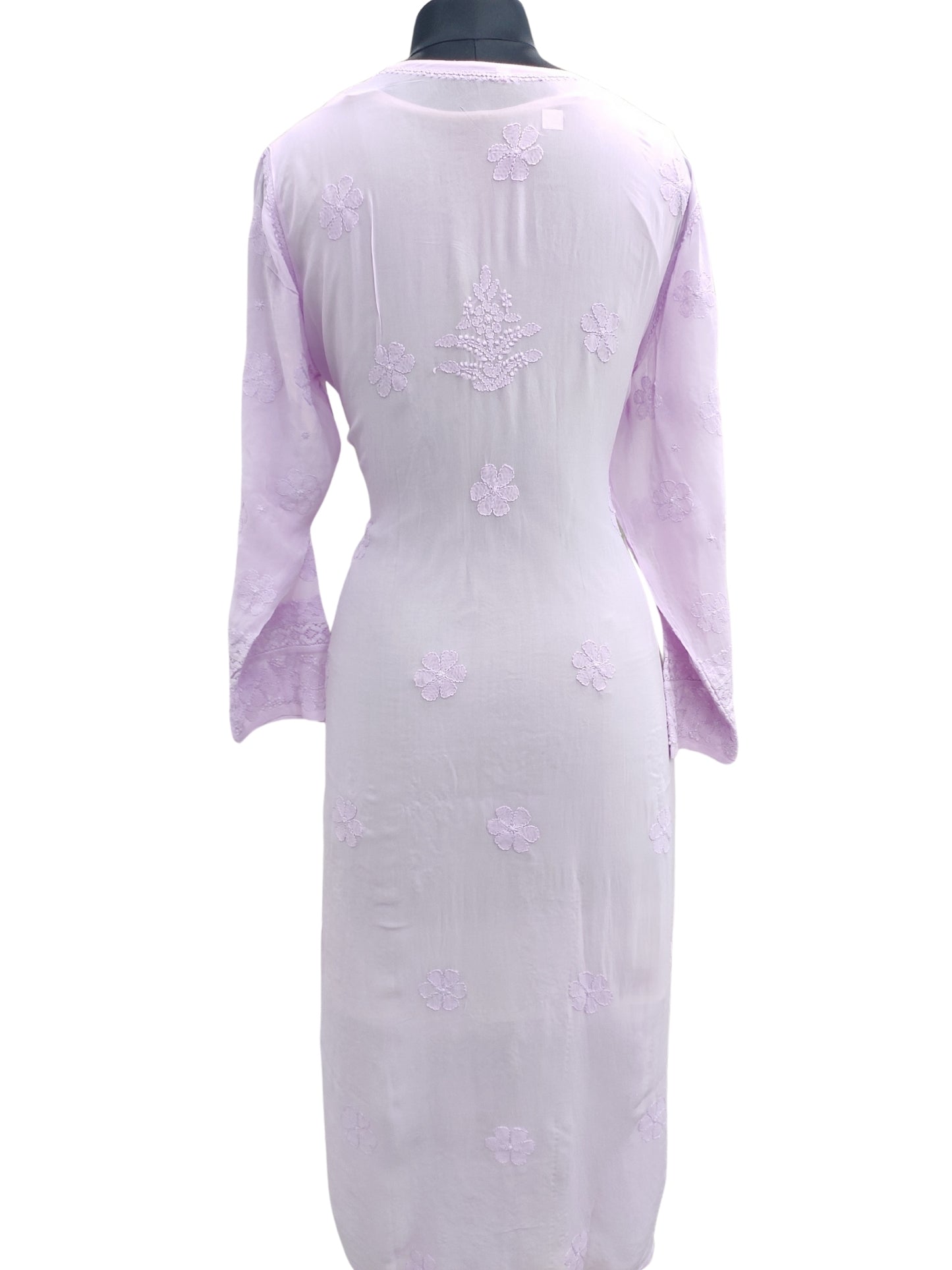 Shyamal Chikan Hand Embroidered Lavender Viscose Georgette Lucknowi Chikankari Kurti With Crosia Work  - 23863