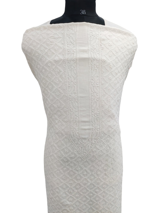 Shyamal Chikan Hand Embroidered White Chanderi Lucknowi Chikankari Unstitched Men's Kurta Piece – S26444