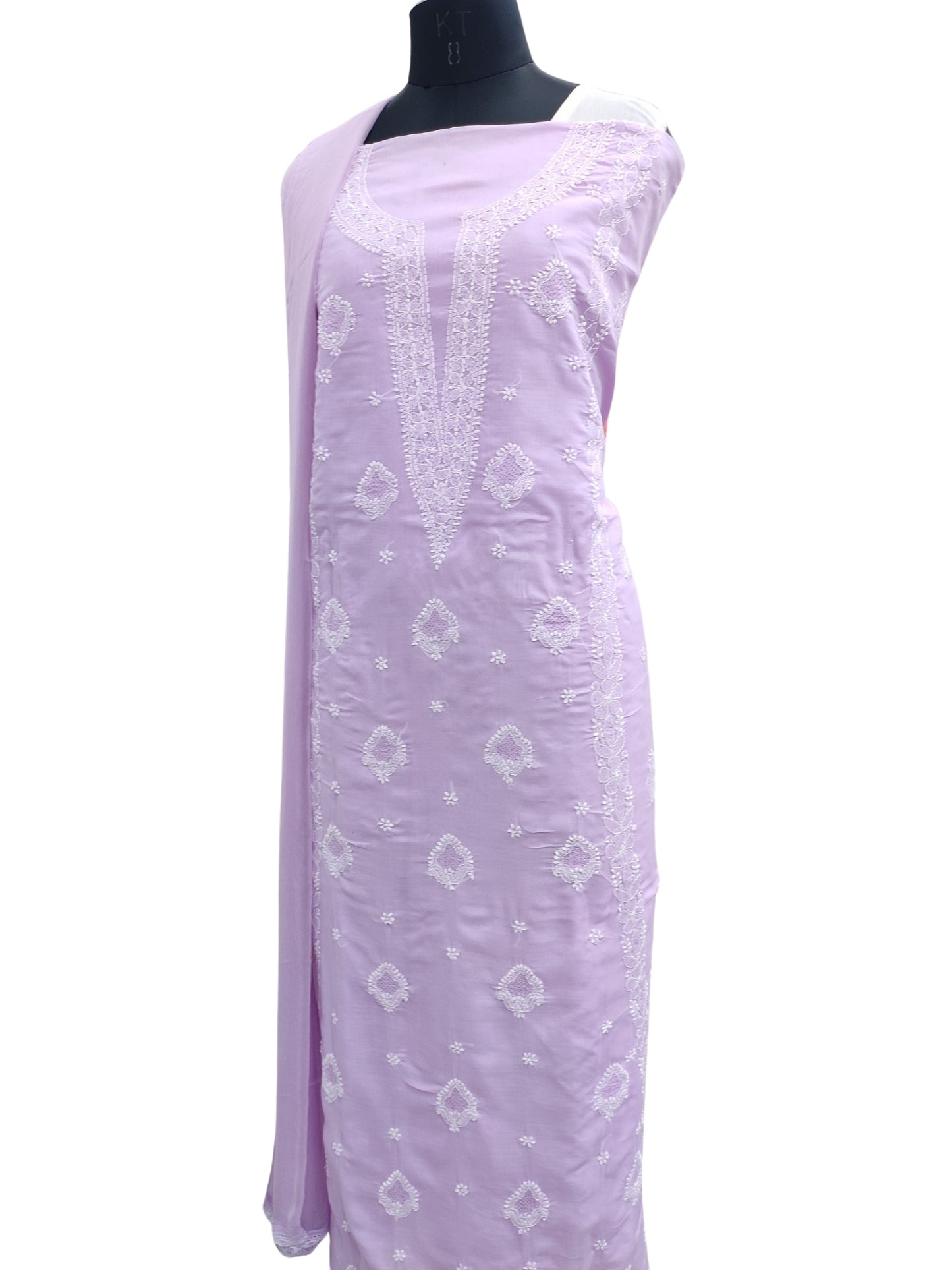 Shyamal Chikan Hand Embroidered Purple Cotton Lucknowi Chikankari Unstitched Suit Piece With Jaali Work - S25046