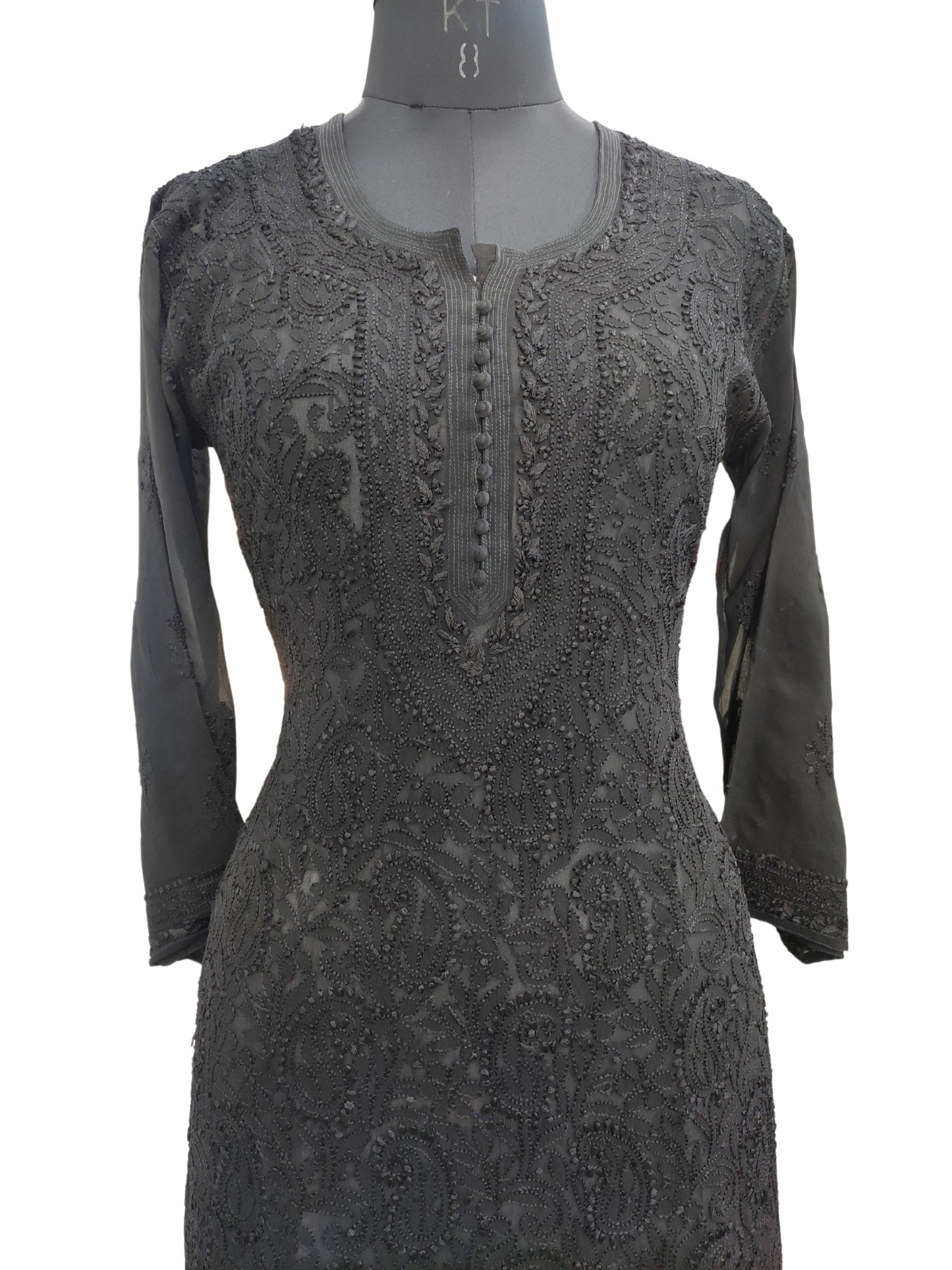 Shyamal Chikan Hand Embroidered Black Viscose Georgette Lucknowi Chikankari Kurti - S22793