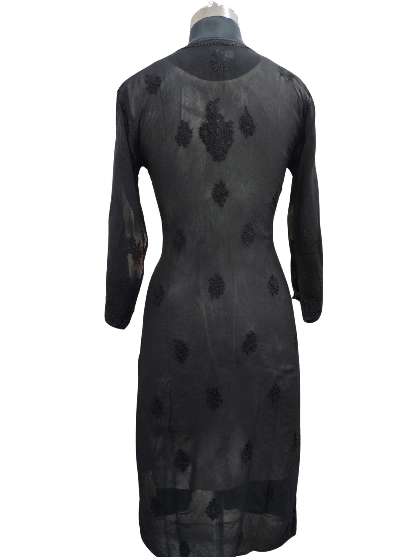 Shyamal Chikan Hand Embroidered Black Viscose Georgette Lucknowi Chikankari Kurti - S22793