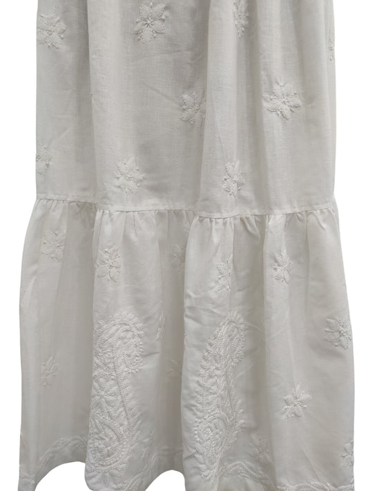 Shyamal Chikan Hand Embroidered White Lenin Cotton Lucknowi Chikankari Women's Skirt– 1159