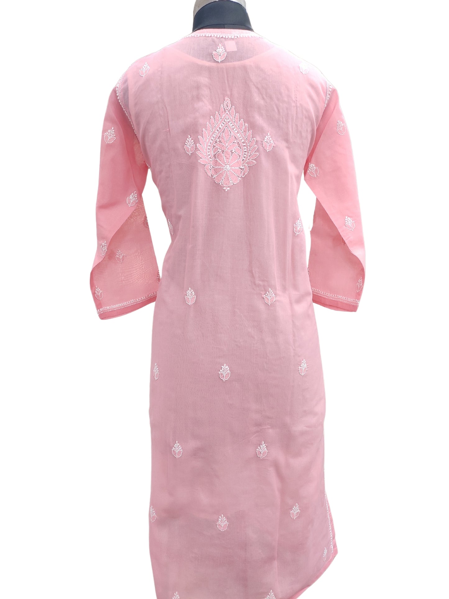 Shyamal Chikan Hand Embroidered Pink Cotton Lucknowi Chikankari Kurti- 24076