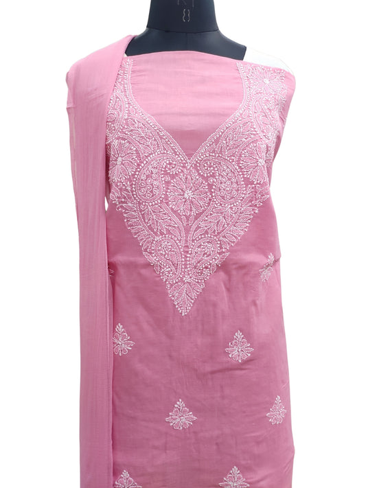 Shyamal Chikan Hand Embroidered Pink Cotton Lucknowi Chikankari Unstitched Suit Piece - S24753