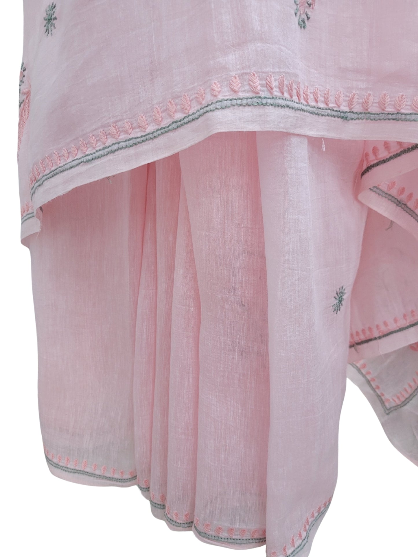 Shyamal Chikan Hand Embroidered Pink Pure Lenin Lucknowi Chikankari Saree With Blouse Piece- S24058