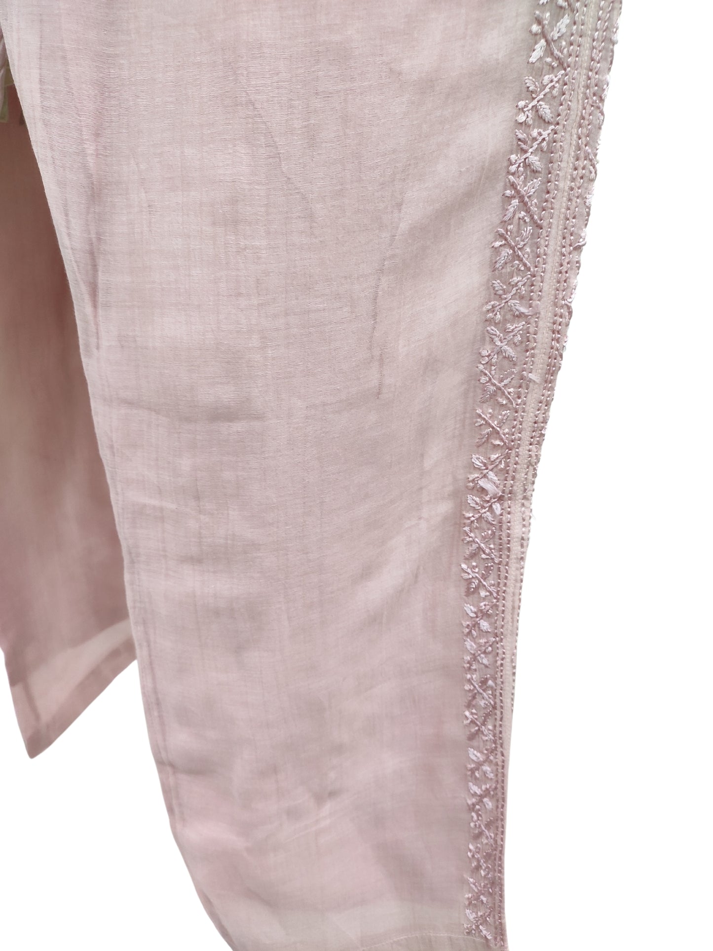 Shyamal Chikan Hand Embroidered Peach Mul Chanderi Lucknowi Chikankari Shirt and Pant Set - S24253