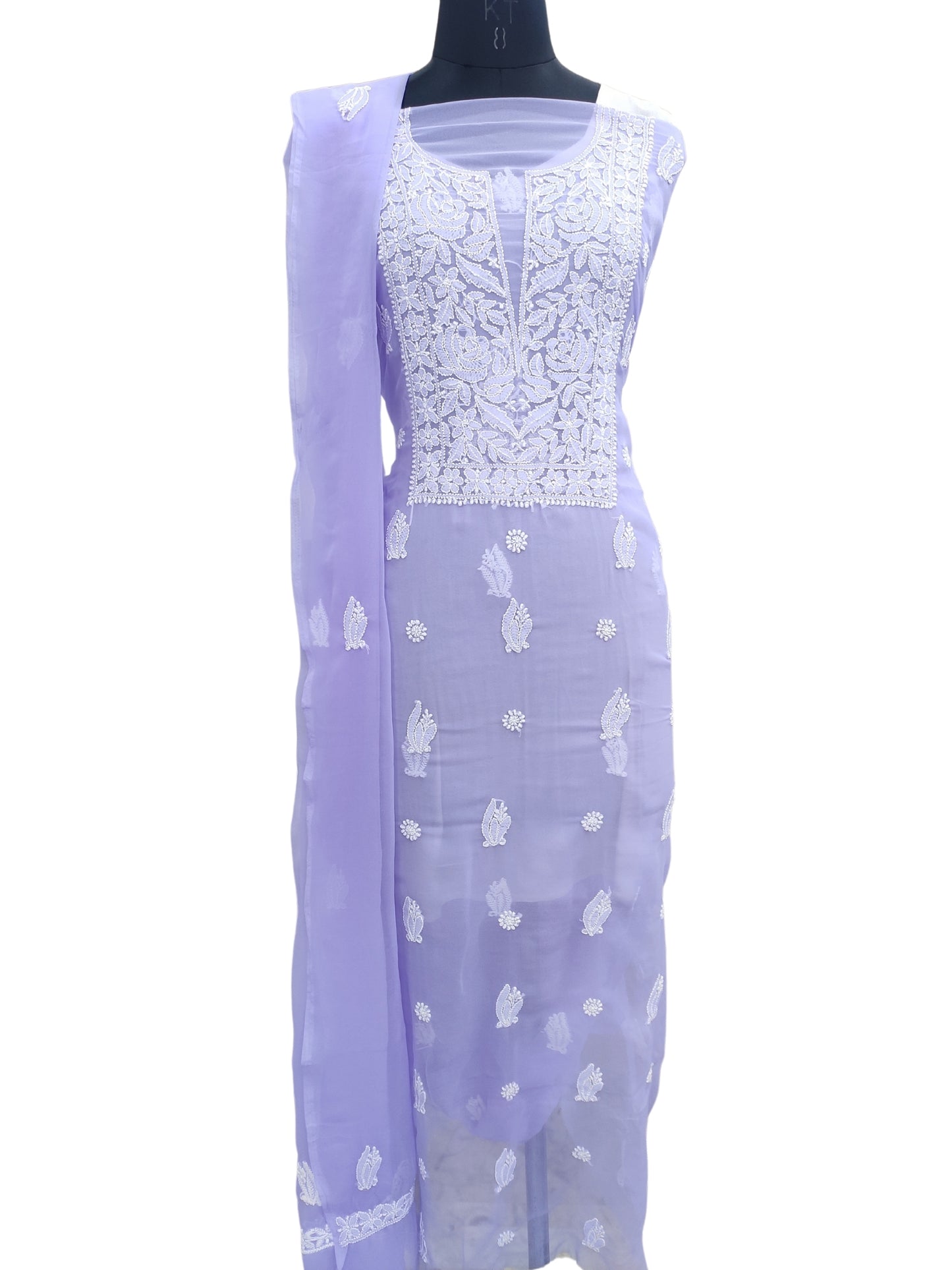 Shyamal Chikan Hand Embroidered Purple Georgette Lucknowi Chikankari Unstitched Suit Piece - S23142