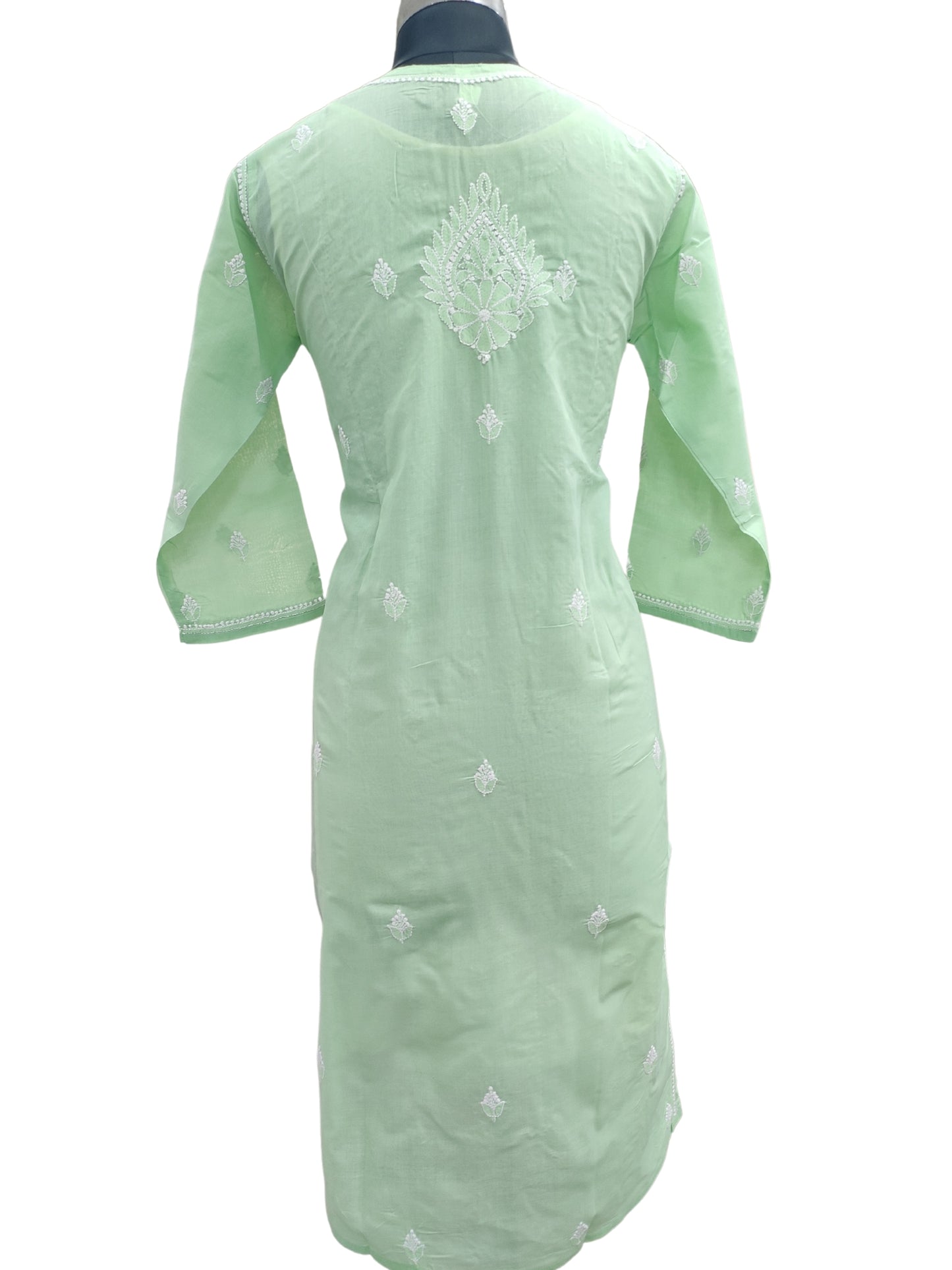 Shyamal Chikan Hand Embroidered Green Cotton Lucknowi Chikankari Kurti- 24080