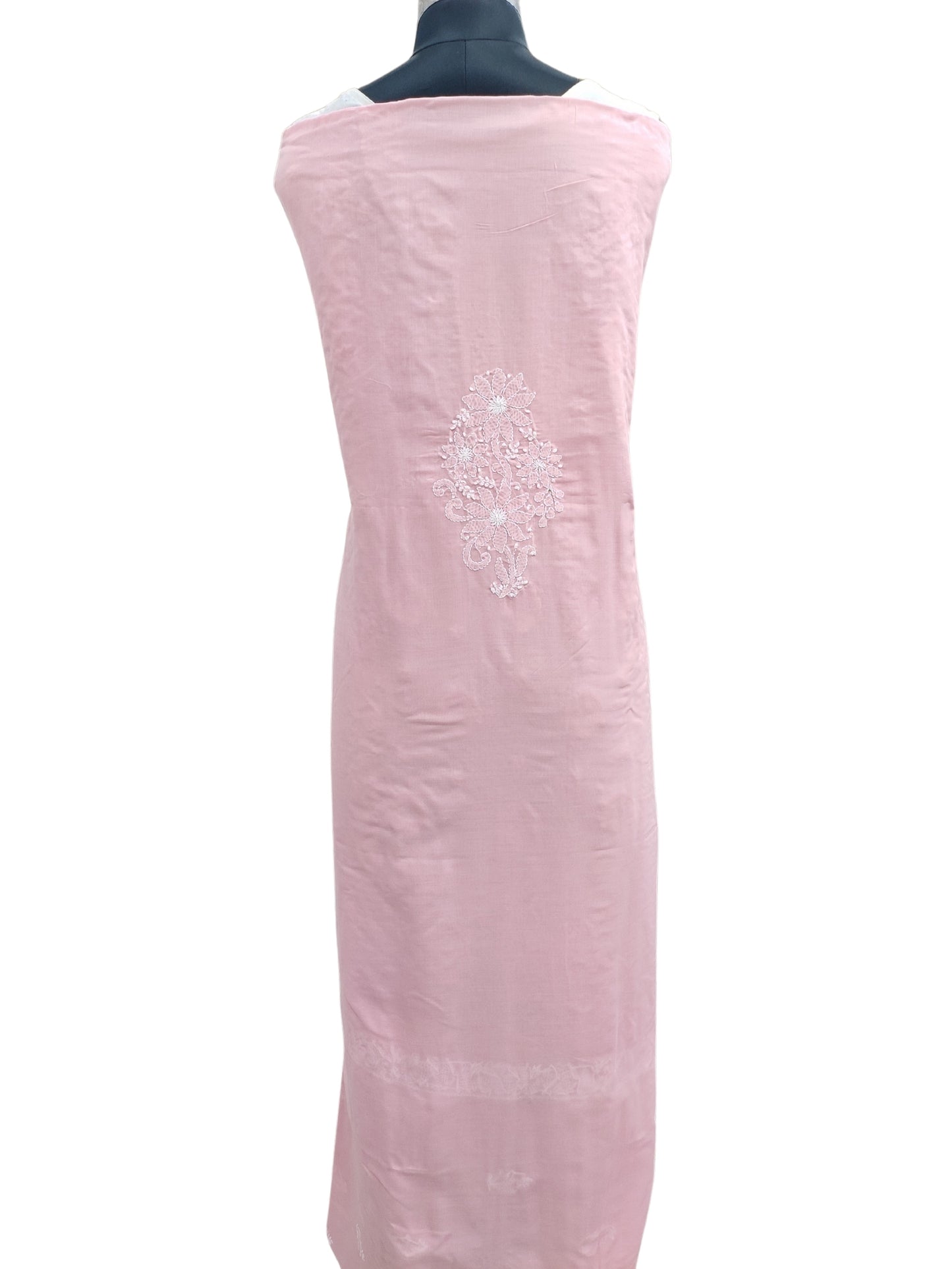 Shyamal Chikan Hand Embroidered Pink Cotton Lucknowi Chikankari Unstitched Suit Piece With Jaali Work - S25044