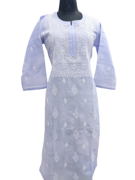 Shyamal Chikan Hand Embroidered Purple Cotton Lucknowi Chikankari Kurti- 24075