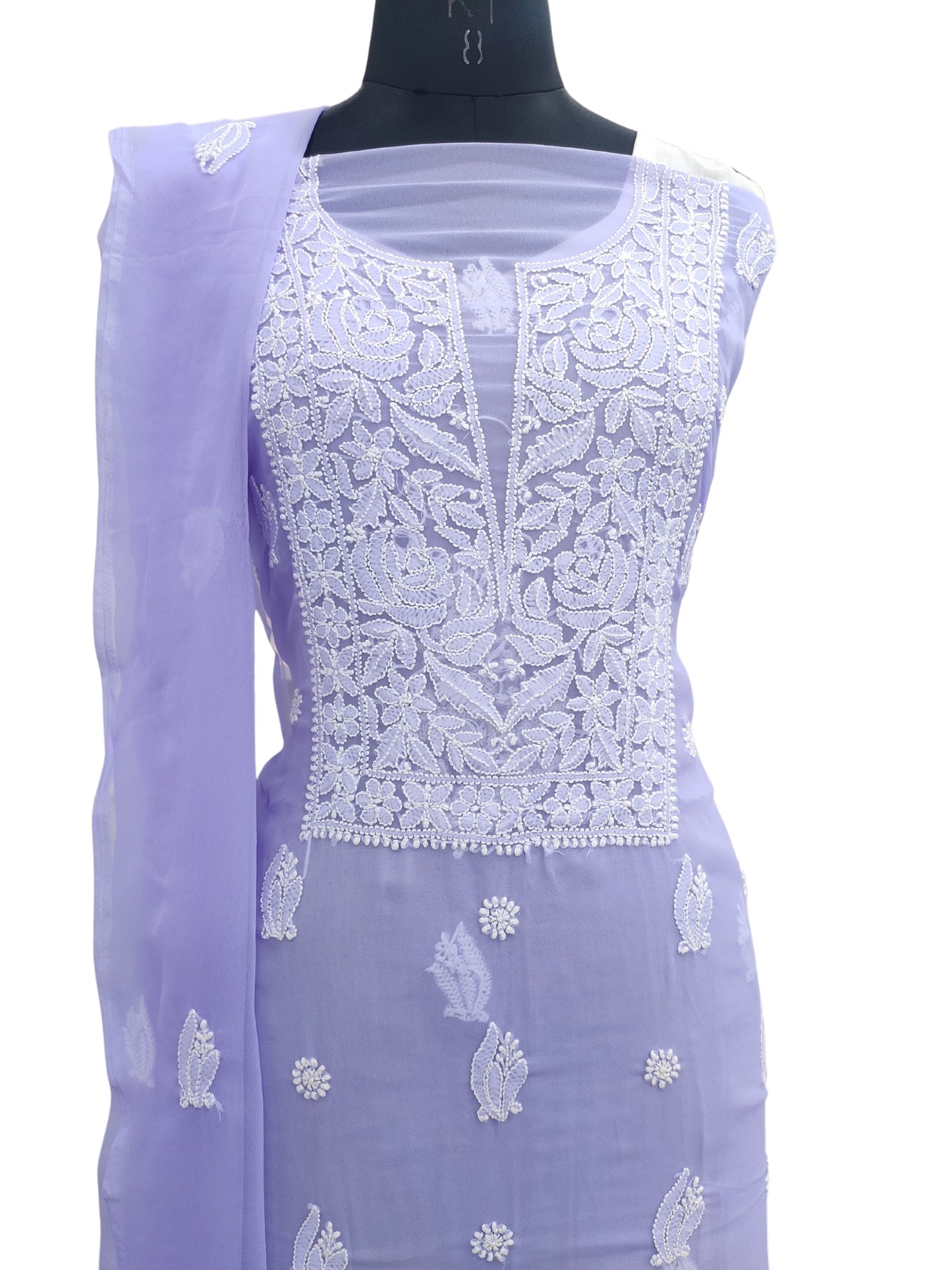 Shyamal Chikan Hand Embroidered Purple Georgette Lucknowi Chikankari Unstitched Suit Piece - S23142