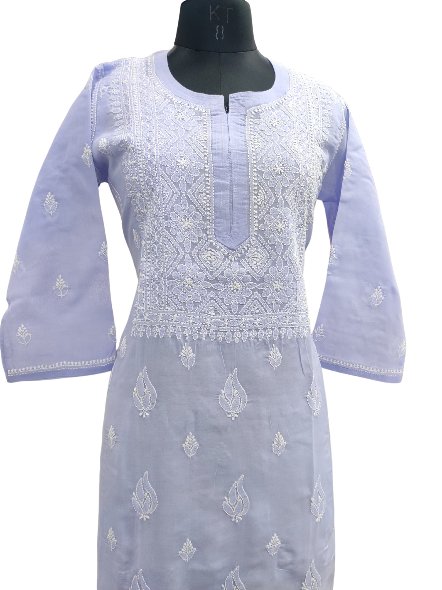 Shyamal Chikan Hand Embroidered Purple Cotton Lucknowi Chikankari Kurti- 24075