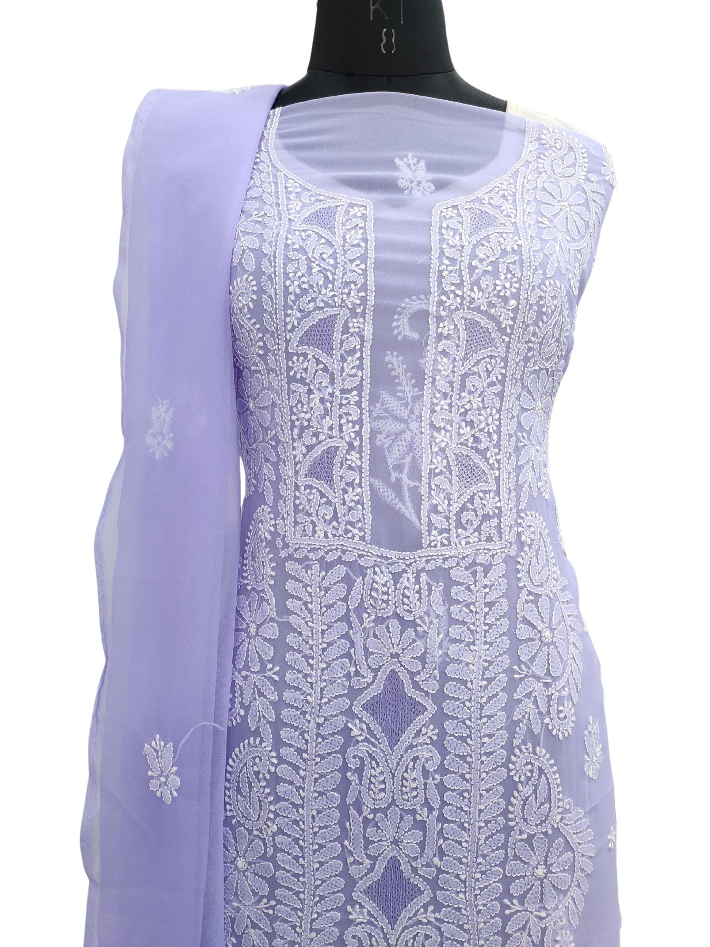 Shyamal Chikan Hand Embroidered Purple Georgette Lucknowi Chikankari Unstitched Suit Piece With Jaali Work  - S20218