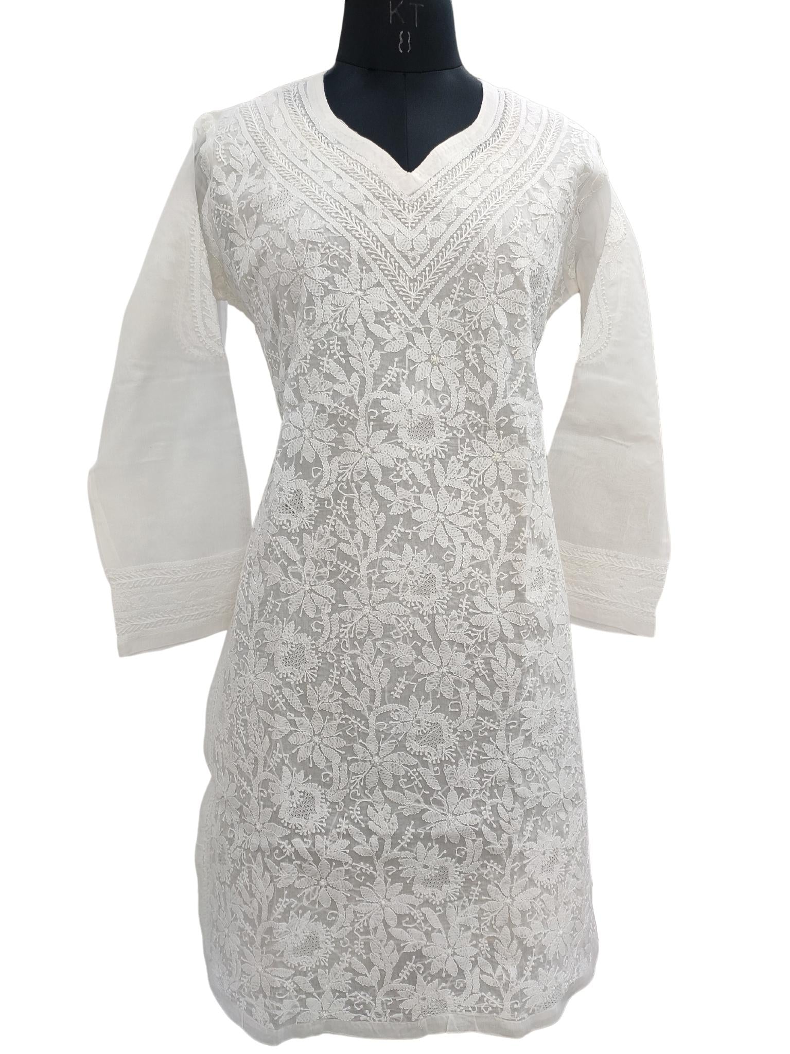 White chikan outlet kurti neck design