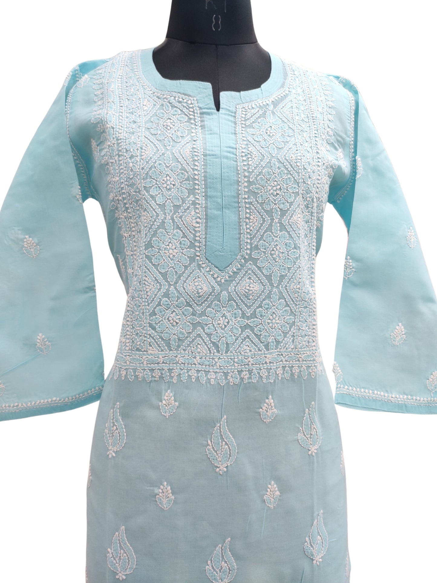 Shyamal Chikan Hand Embroidered Blue Cotton Lucknowi Chikankari Kurti- 24078