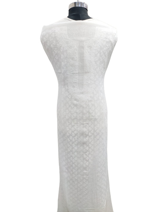 Shyamal Chikan Hand Embroidered White Mul Chanderi Lucknowi Chikankari Unstitched Men's Kurta Piece – S26488