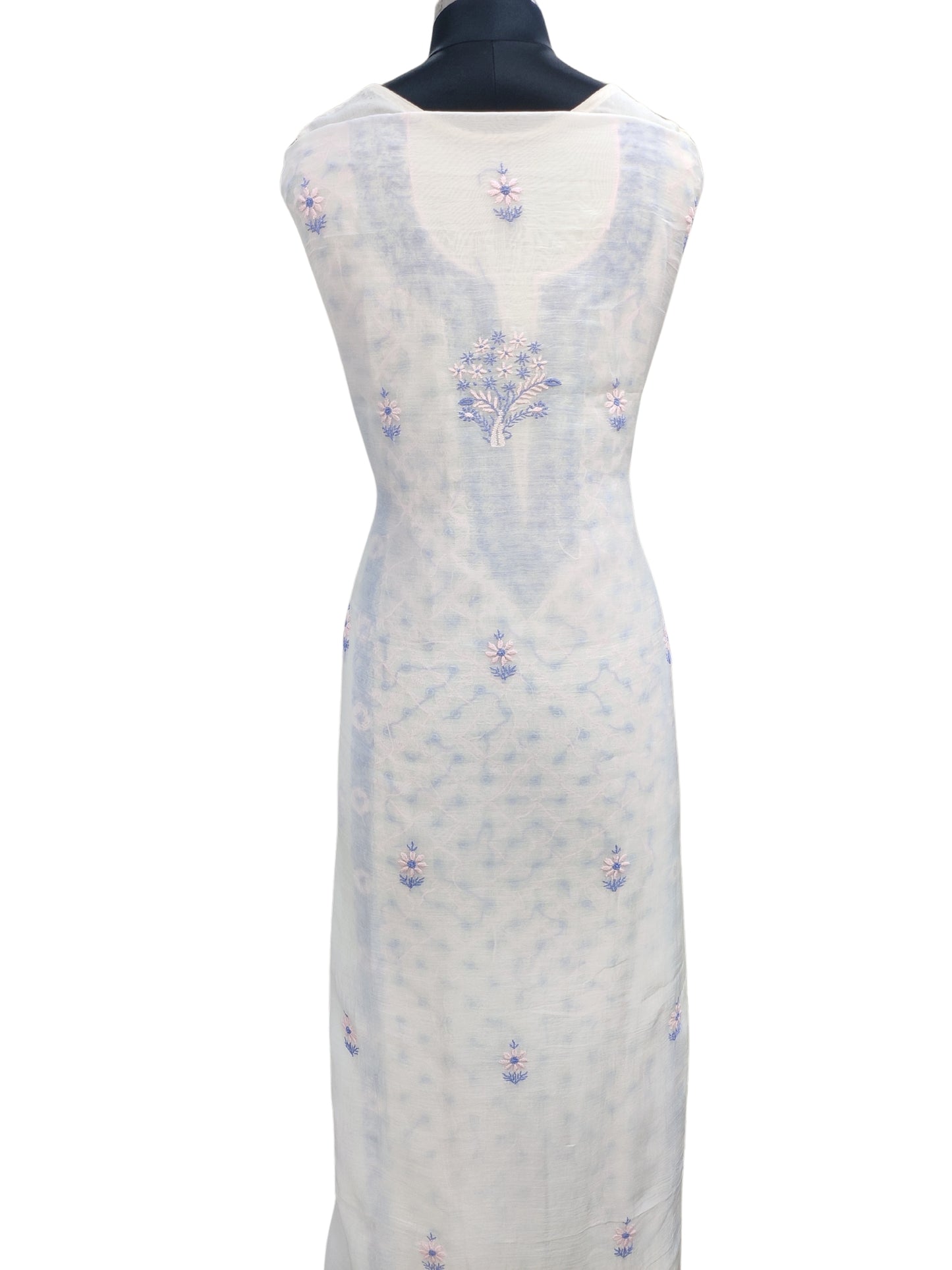 Shyamal Chikan Hand Embroidered White American Cotton Lucknowi Chikankari Unstitched Suit Piece (Kurta Dupatta Set) - S26202