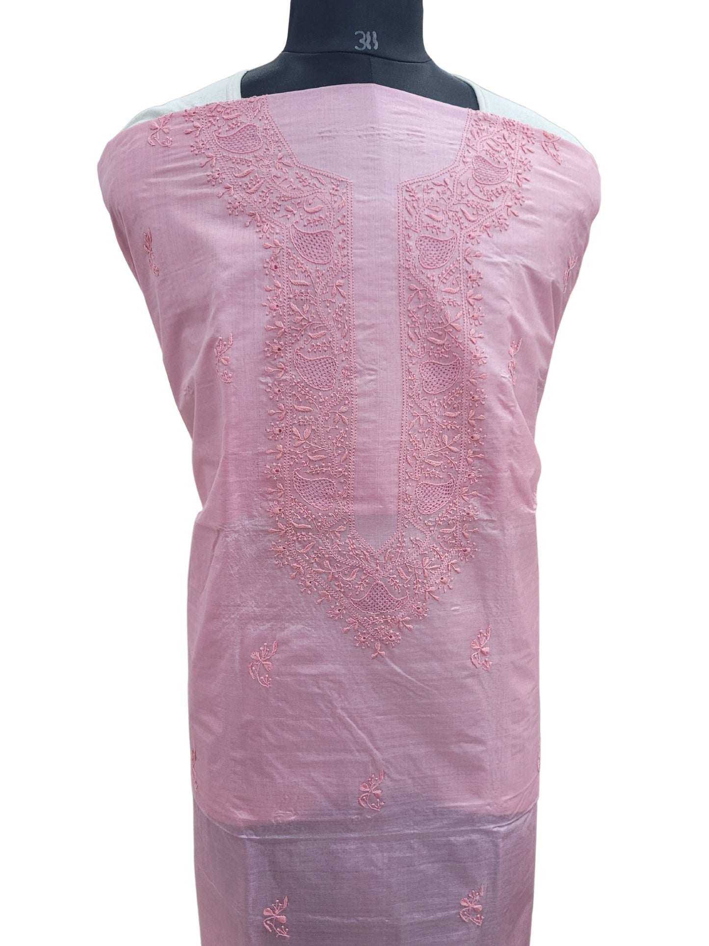 Shyamal Chikan Hand Embroidered Pink Pure Tusser Silk Lucknowi Chikankari Unstitched Men's Kurta Piece – S24560