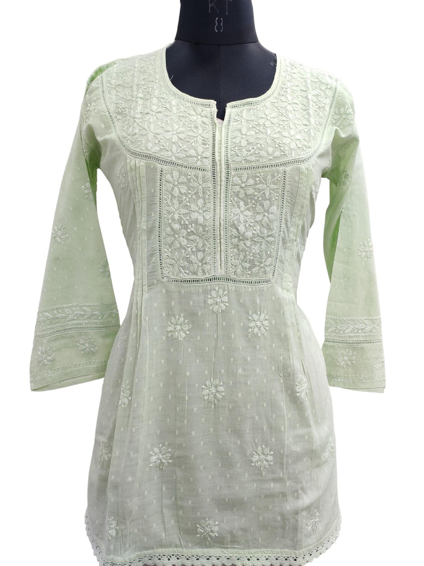 Shyamal Chikan Hand Embroidered White Cotton Lucknowi Chikankari Short Top - S20392