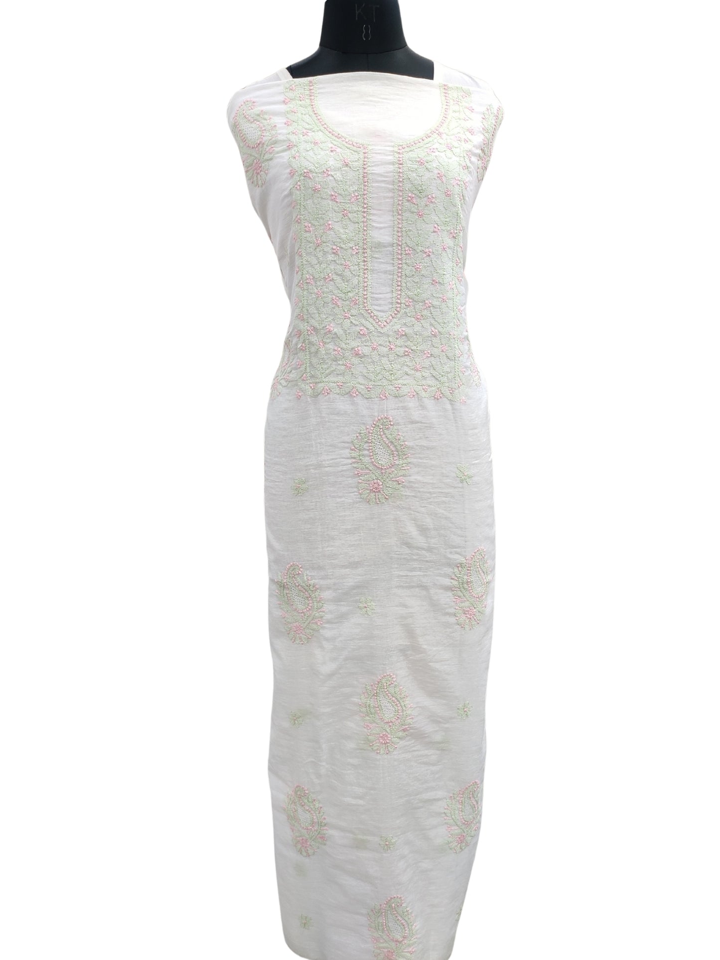 Shyamal Chikan Hand Embroidered White Lenin Lucknowi Chikankari Unstitched Kurta Piece - S22387