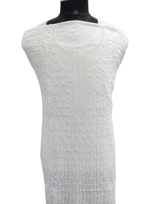 Shyamal Chikan Hand Embroidered White Malmal Cotton Lucknowi Chikankari Unstitched Men's Kurta Piece With Daraz Work – S26391