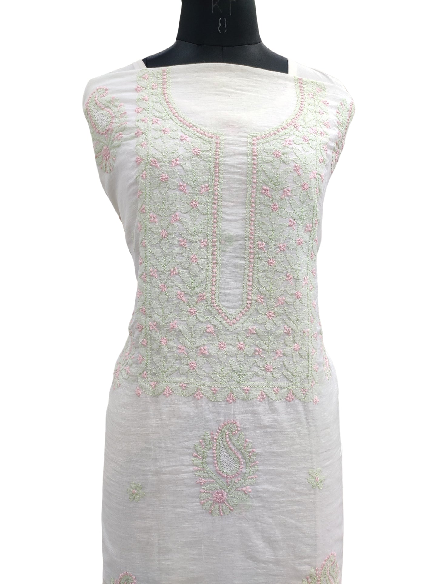 Shyamal Chikan Hand Embroidered White Lenin Lucknowi Chikankari Unstitched Kurta Piece - S22387