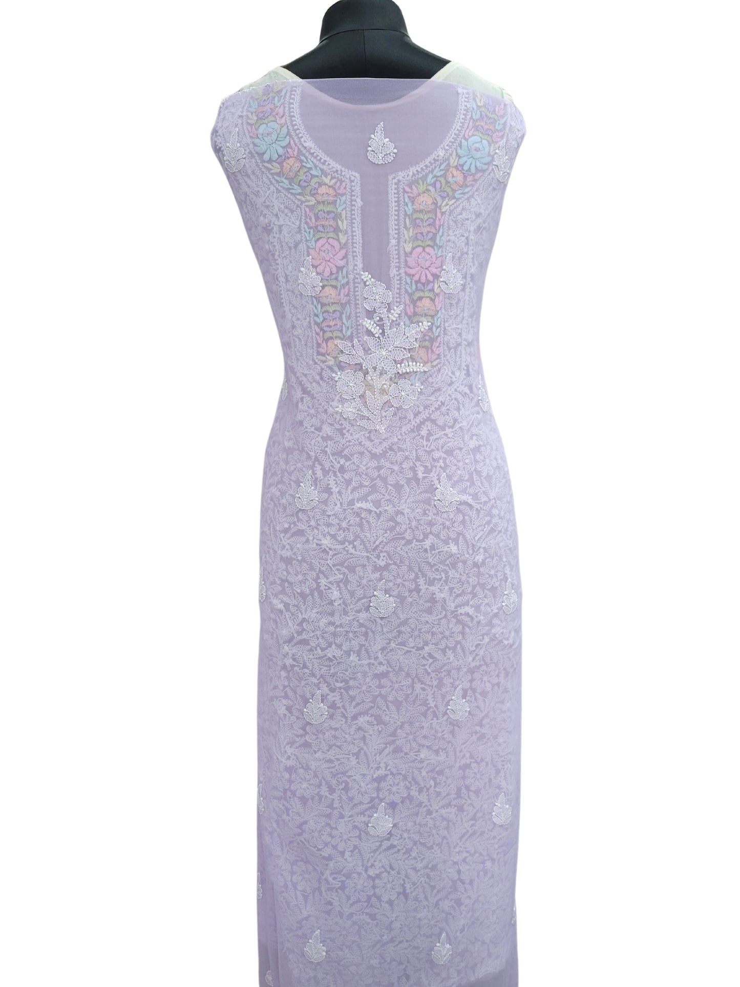 Shyamal Chikan Hand Embroidered Purple Georgette Lucknowi Chikankari Unstitched Suit Piece With Parsi Work - S24386