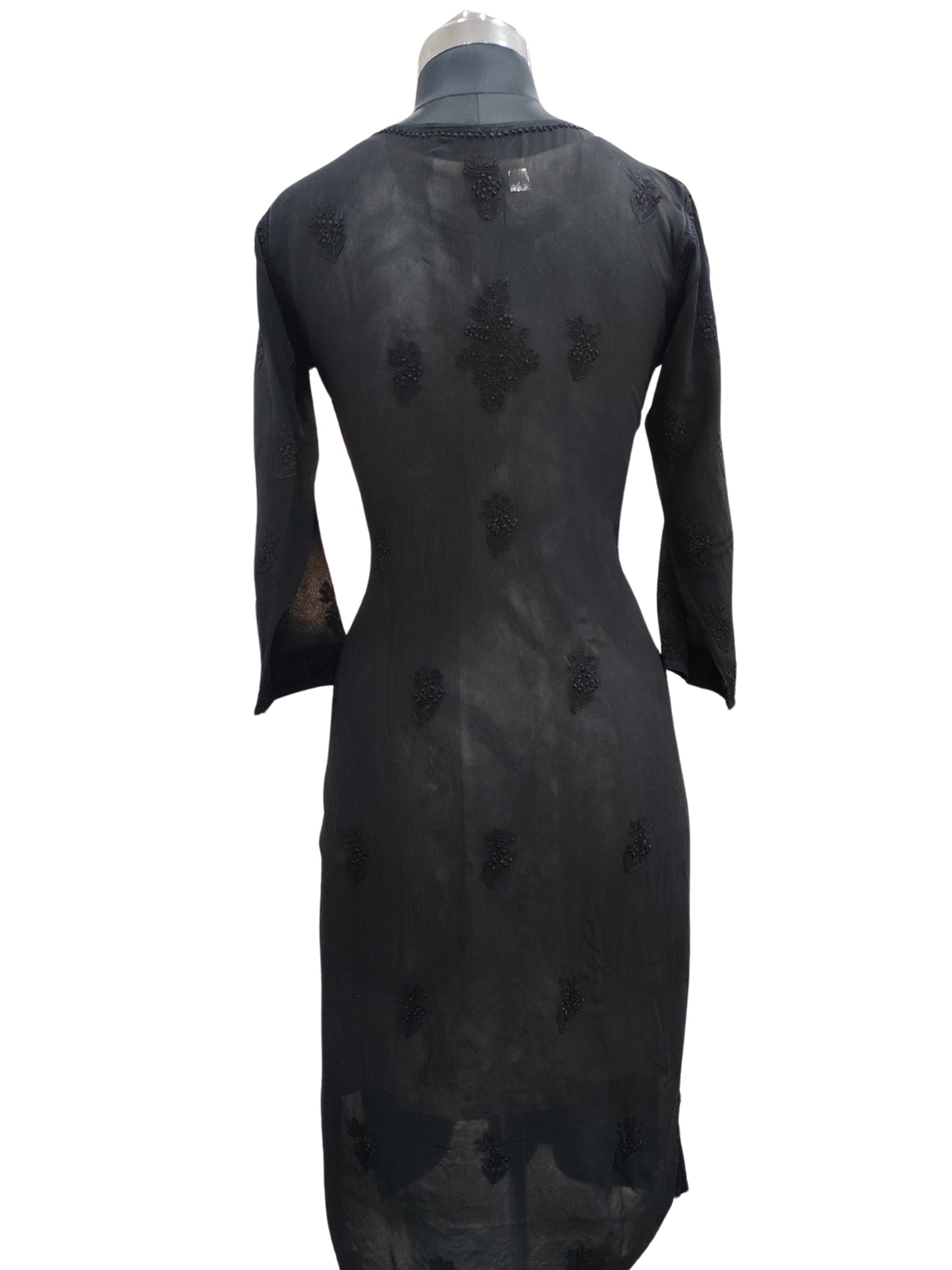 Shyamal Chikan Hand Embroidered Black Viscose Georgette Lucknowi Chikankari Kurti - S22794