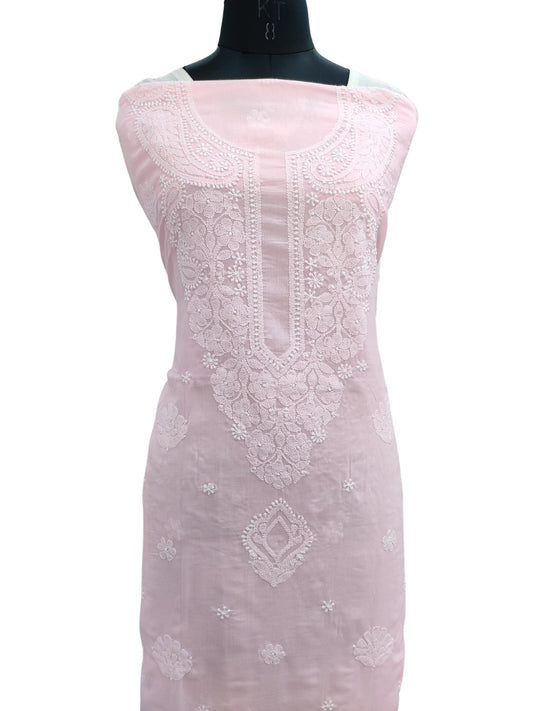 Shyamal Chikan Hand Embroidered Pink Cotton Lucknowi Chikankari Unstitched Kurta Piece - S25316