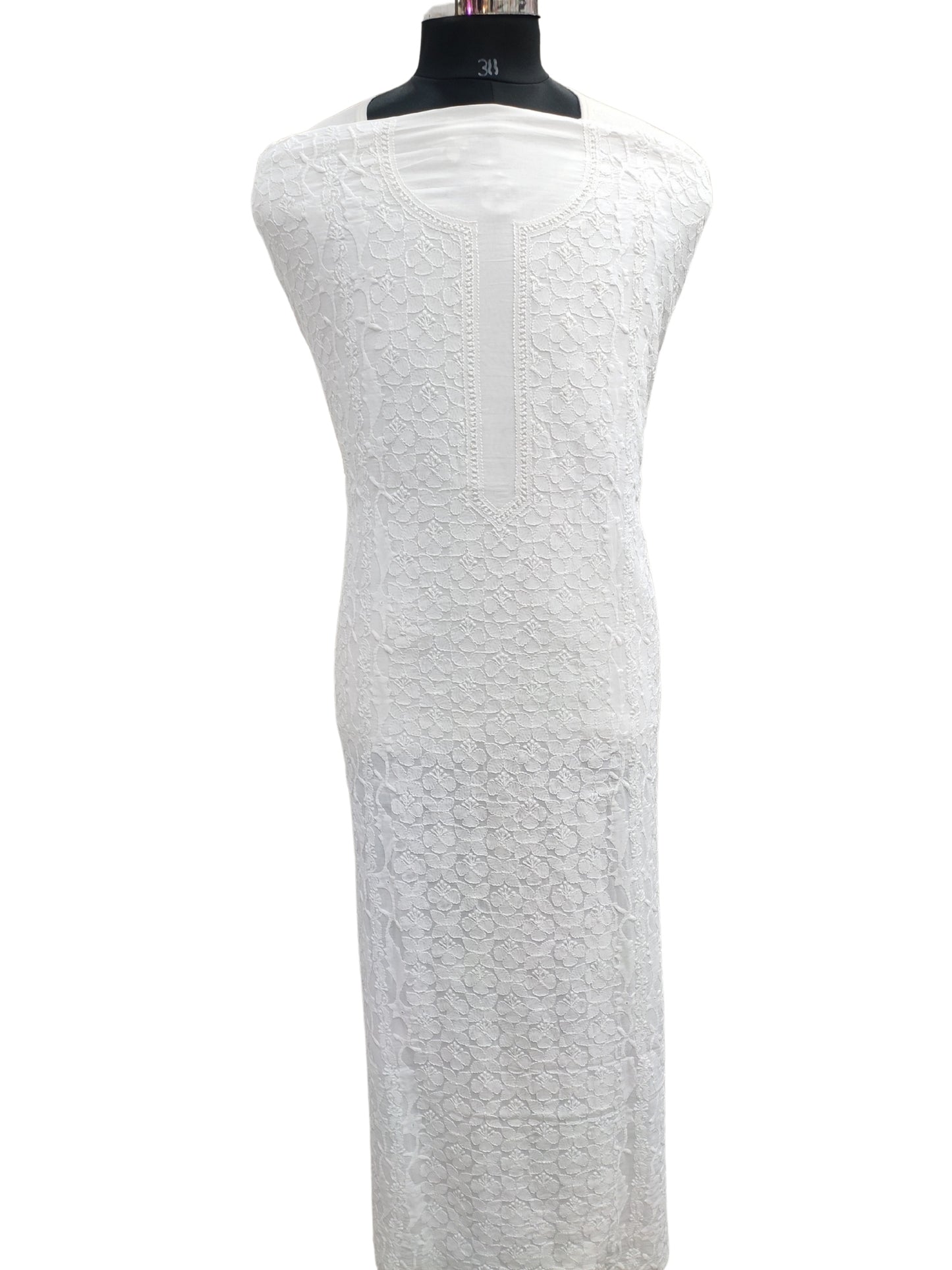Shyamal Chikan Hand Embroidered White Malmal Cotton Lucknowi Chikankari Unstitched Men's Kurta Piece With Daraz Work – S26389