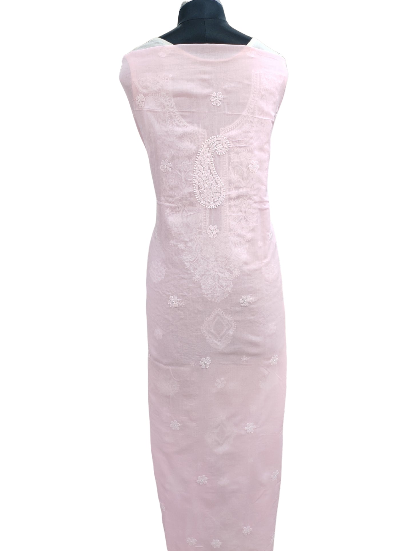 Shyamal Chikan Hand Embroidered Pink Cotton Lucknowi Chikankari Unstitched Kurta Piece - S25316