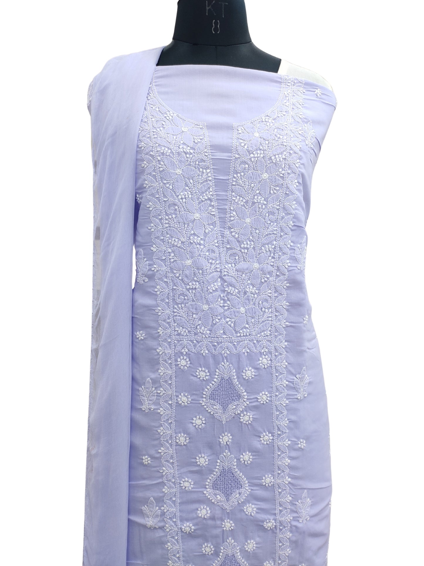 Shyamal Chikan Hand Embroidered Purple Cotton Lucknowi Chikankari Unstitched Suit Piece With Jaali Work - S25035