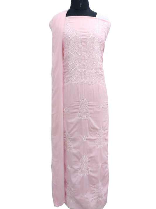 Shyamal Chikan Hand Embroidered Pink Pure Cotton Lucknowi Chikankari Unstitched Suit Piece - S22538