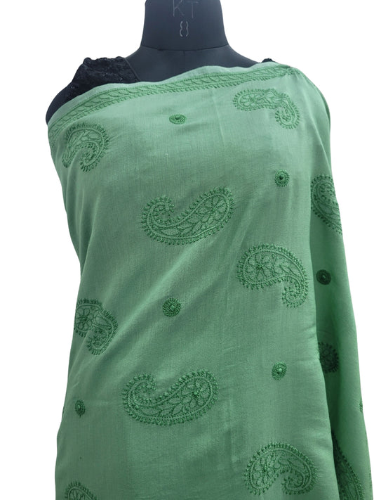 Shyamal Chikan Hand Embroidered Green Cotton Lucknowi Chikankari Saree With Blouse Piece - S25229