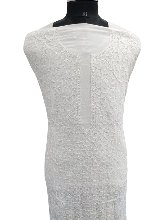 Shyamal Chikan Hand Embroidered White Malmal Cotton Lucknowi Chikankari Unstitched Men's Kurta Piece With Daraz Work – S26389