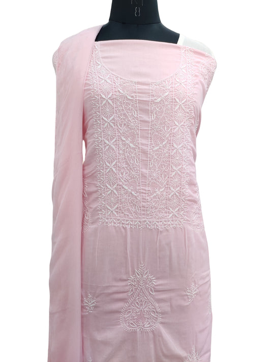 Shyamal Chikan Hand Embroidered Pink Pure Cotton Lucknowi Chikankari Unstitched Suit Piece - S22538