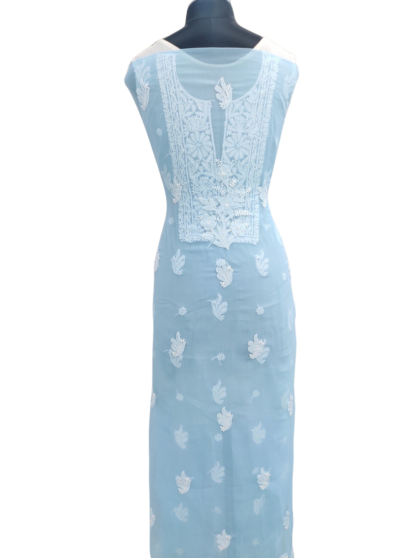 Shyamal Chikan Hand Embroidered Blue Georgette Lucknowi Chikankari Unstitched Suit Piece - S23139