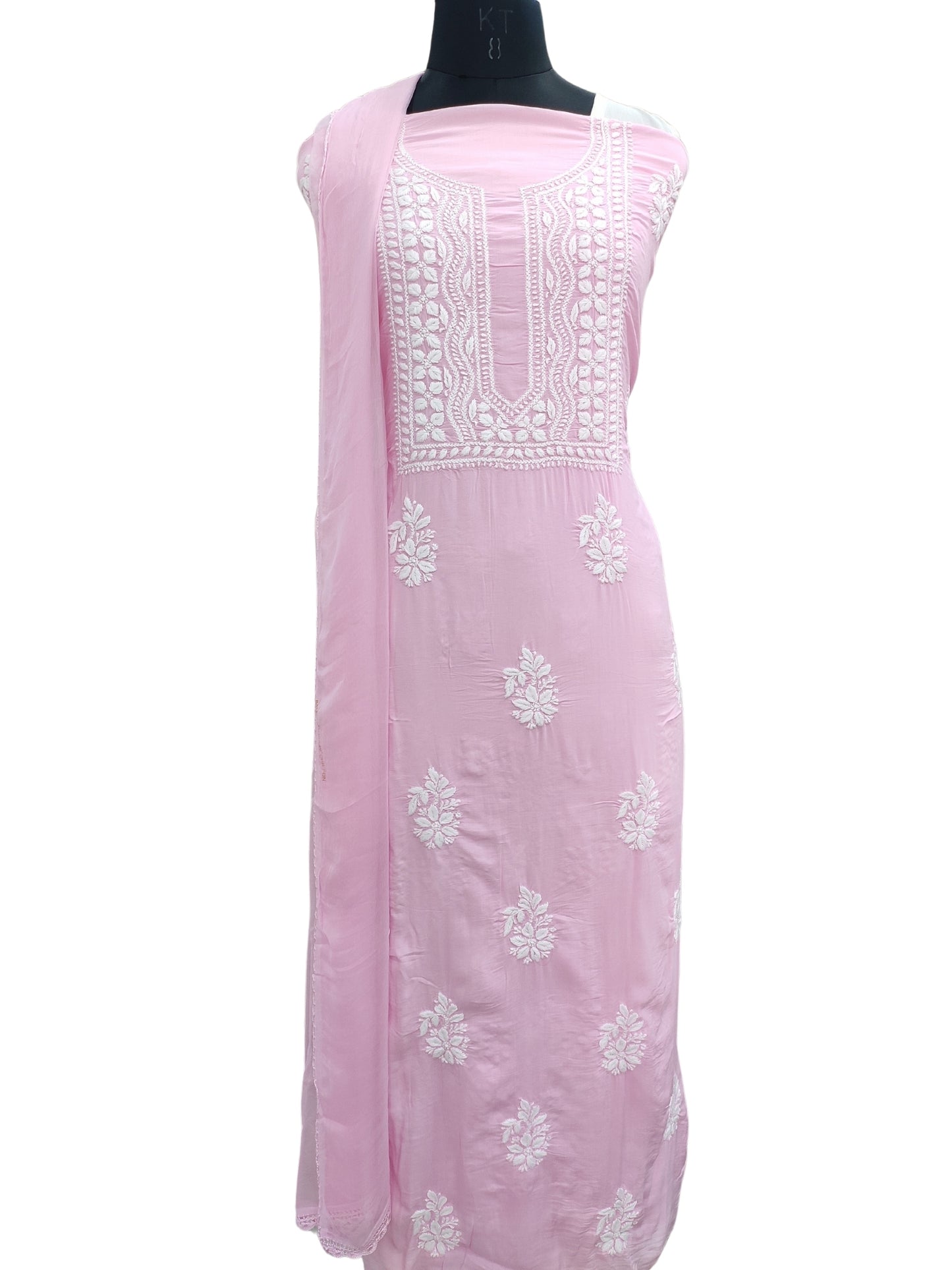 Shyamal Chikan Hand Embroidered Pink Modal Lucknowi Chikankari Unstitched Suit Piece - S24739