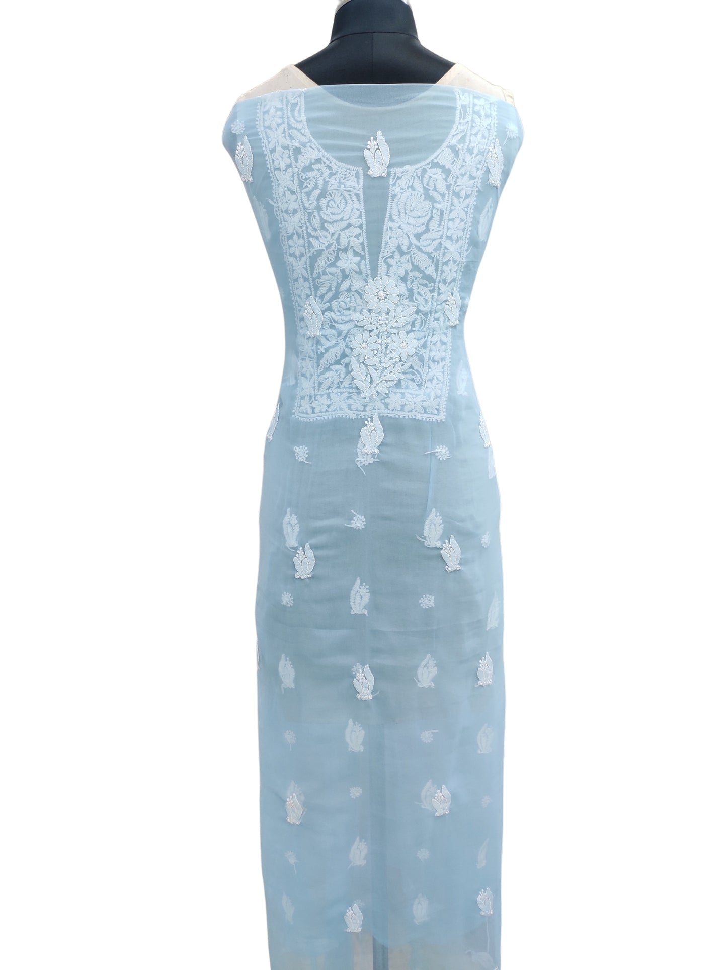 Shyamal Chikan Hand Embroidered Blue Georgette Lucknowi Chikankari Unstitched Suit Piece - S21940