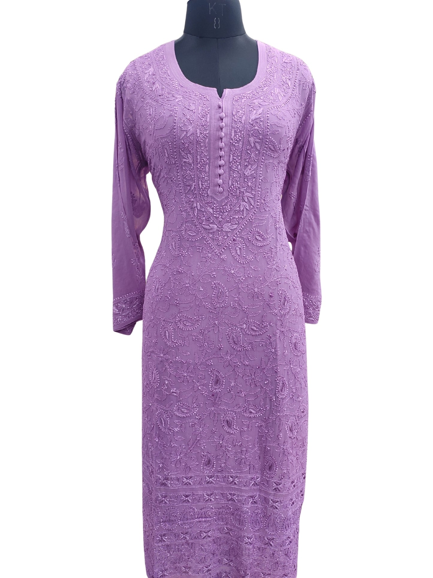 Shyamal Chikan Hand Embroidered Purple Viscose Georgette Lucknowi Chikankari Kurti - 23903