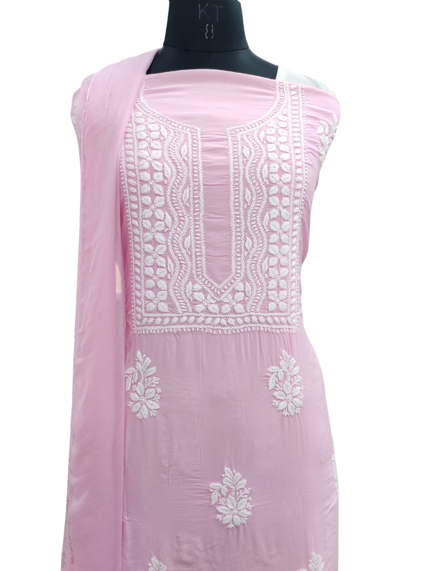 Shyamal Chikan Hand Embroidered Pink Modal Lucknowi Chikankari Unstitched Suit Piece - S24739