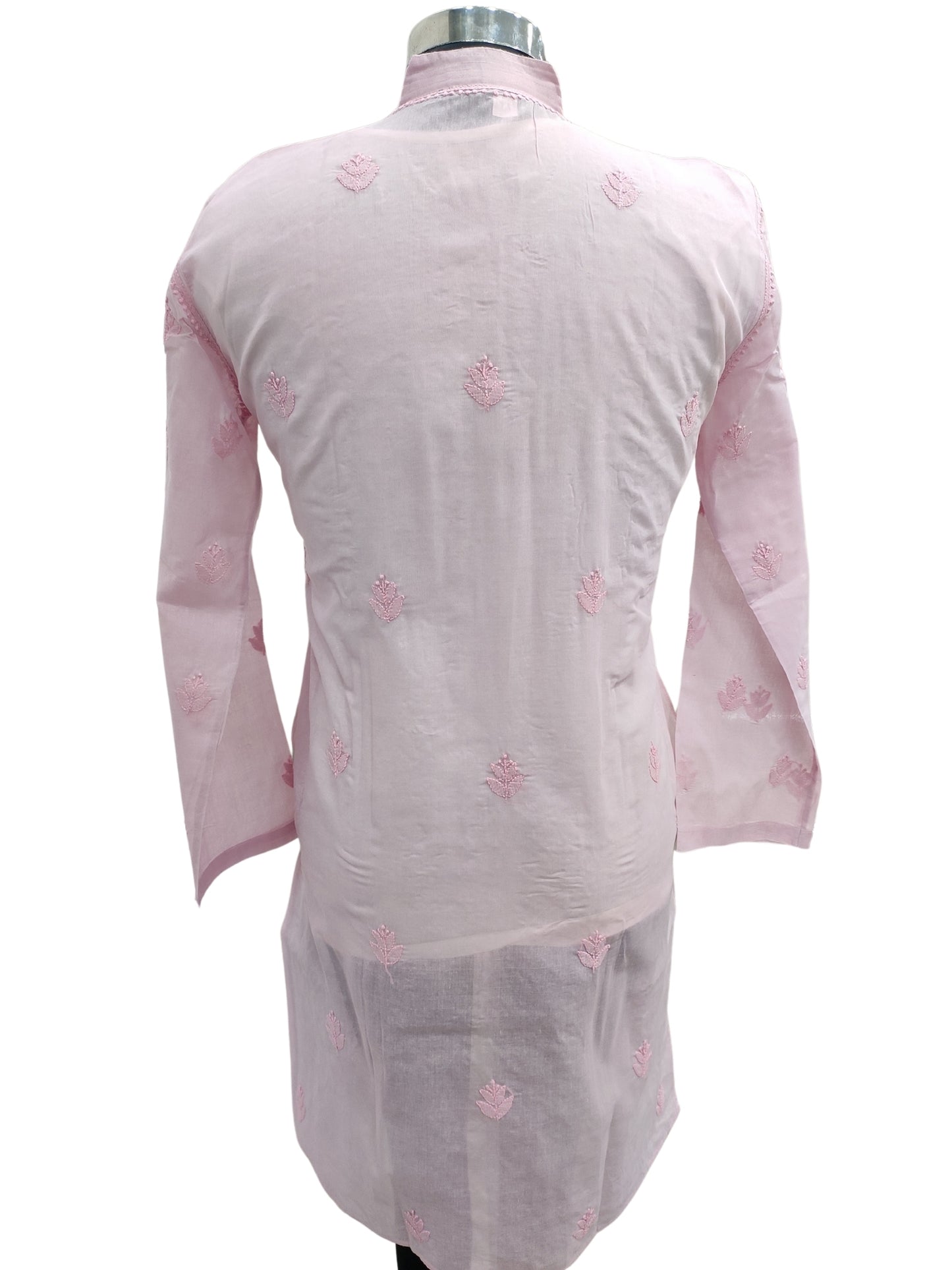 Shyamal Chikan Hand Embroidered Pink Cotton Lucknowi Chikankari Men's Kurta With Daraz Work S23432