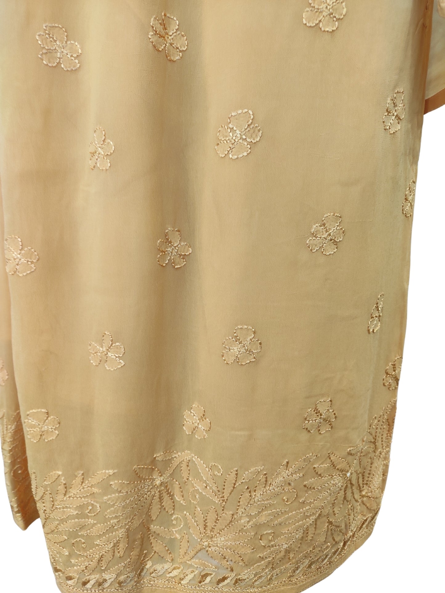 Shyamal Chikan Hand Embroidered Yellow Viscose Georgette Lucknowi Chikankari Kurta and Bottom Set - 23676